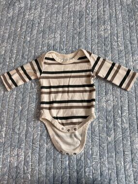 Colored Organics Long-Sleeve Striped One-Piece in Cream, Brown, and Black